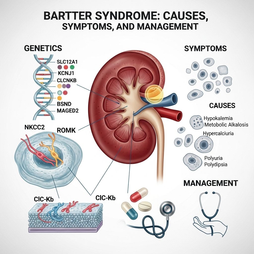 A comprehensive guide to Bartter syndrome—exploring its genetic origins, key symptoms, subtypes, risk factors, diagnosis, and treatment options.