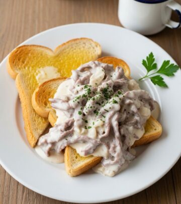 A nostalgic, creamy, and satisfying comfort dish made with dried beef and rich gravy served over crisp toast.