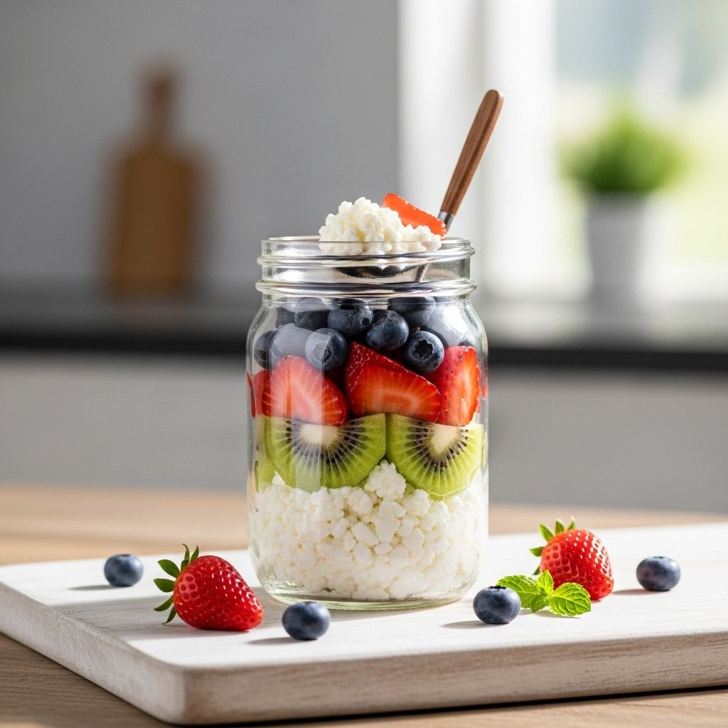 Discover this protein-packed, make-ahead snack jar filled with creamy cottage cheese and your favorite fresh fruits for a balanced, satisfying treat.