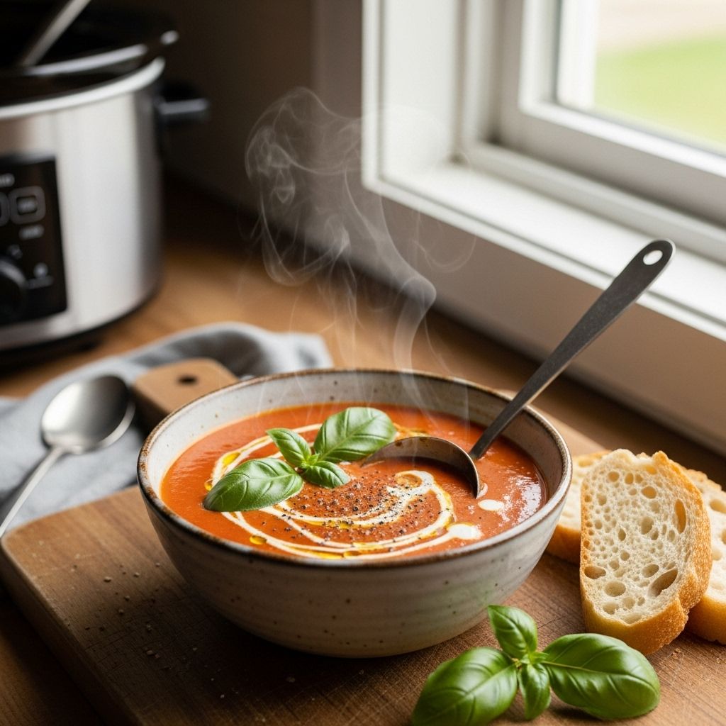 Discover the rich, velvety flavor of creamy tomato soup made effortlessly in your slow cooker, perfect for cozy nights or family gatherings.