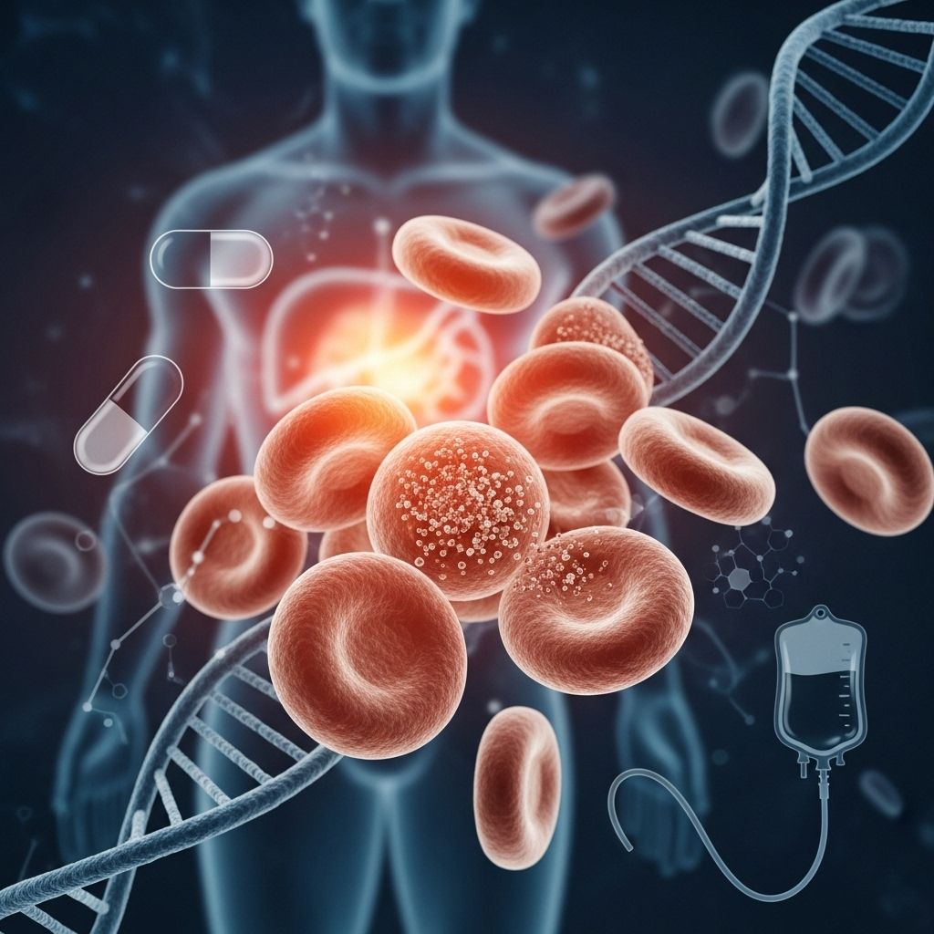 A rare inherited disorder combining impaired red blood cells and excessive liver iron accumulation due to genetic mutations.