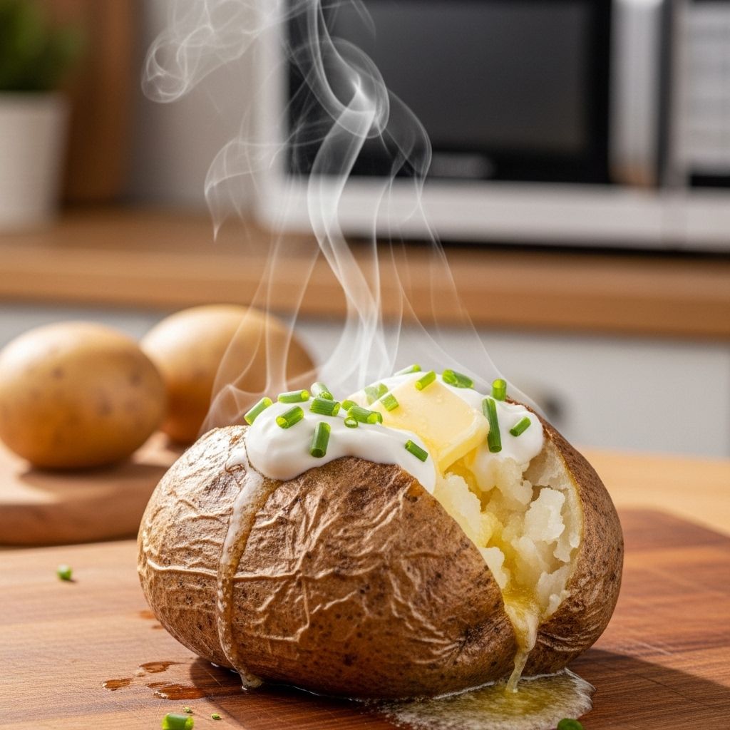 Enjoy fluffy, oven-style baked potatoes in minutes using your microwave—perfect for satisfying comfort food without the wait.