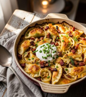 A hearty and speedy casserole version of classic potato pierogies that satisfies cravings with minimal prep and maximum flavor.