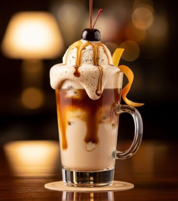Experience the nostalgic charm of a root beer float reimagined for adults, blending creamy vanilla ice cream with boozy flavors for a unique treat.