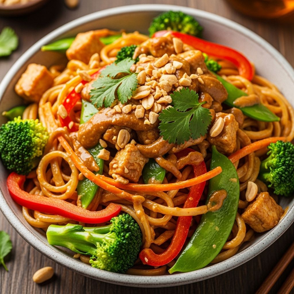 Savor the rich flavors of peanuts, ginger, and chili in this easy stir-fry dish